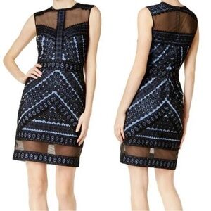 Tadashi Shoji - Women's, Blue/Black, Embroidered Sheath Dress, Sleeveless, 14